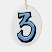 Gekke nummer 3 blauwe versiering keramisch ornament (Rechts)
