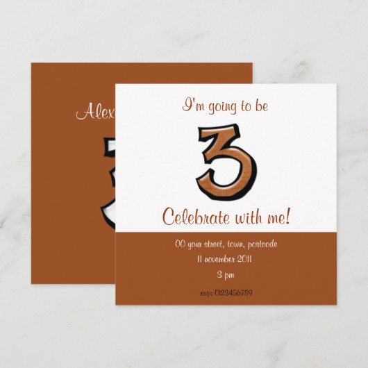 Gekke nummer 3 chocolade uitnodiging op zaterdag (Voorkant / Achterkant)