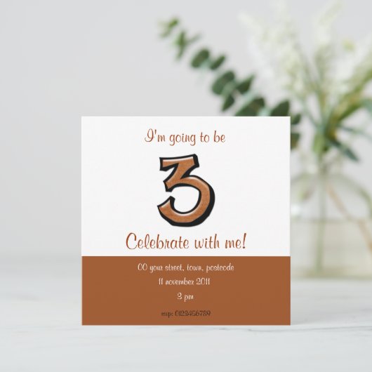 Gekke nummer 3 chocolade uitnodiging op zaterdag (Staand voorkant)