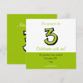 Gekke nummer 3 groene uitnodiging voor geboorte (Voorkant / Achterkant)