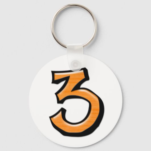 Gekke nummer 3 oranje witte Sleutelhanger (Voorkant)