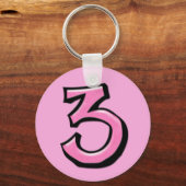 Gekke nummer 3 roze Sleutelhanger (Voorkant)