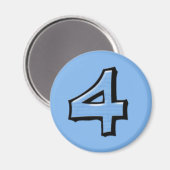 Gekke Nummer 4 blauw Ronde Magneet (Voorkant / Achterkant)