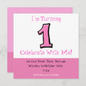 Gekke Nummers 1 roze 1e verjaardag Uitnodiging (Voorkant / Achterkant)