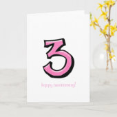 Gekke Nummers 3 roze Jubileum Kaart (Gele Bloem)