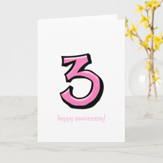 Gekke Nummers 3 roze Jubileum Kaart (Gele Bloem)