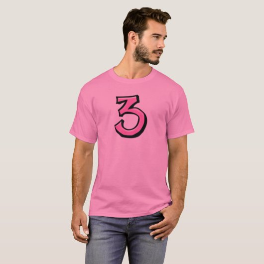 Gekke Nummers 3 roze Mannen T-shirt (Voorkant volledig)