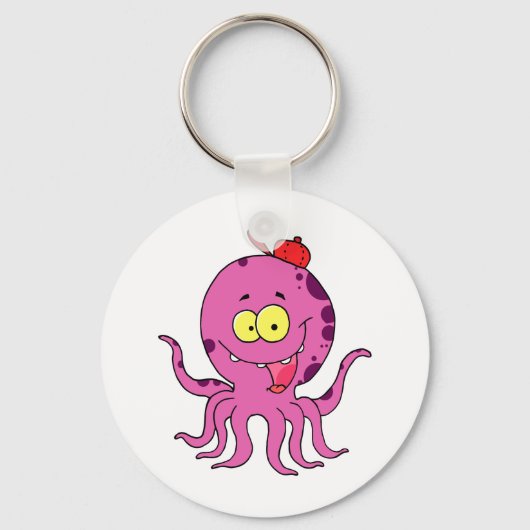 gekke octopus met honkbal pet pet sleutelhanger (Voorkant)