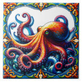 Gekke octopus Tegels in golven Tegeltje (Voorkant)