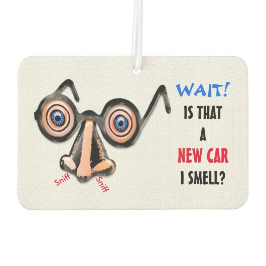 Gekke ogen neus bril ruikt nieuwe auto luchtverfrisser (Achterkant)