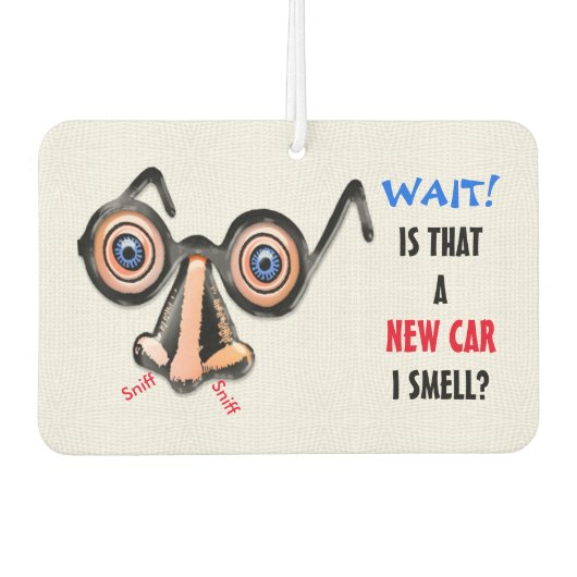 Gekke ogen neus bril ruikt nieuwe auto luchtverfrisser (Voorkant)