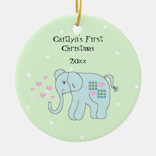 Gekke Olifant Baby's Eerste Kerstmis Keramisch Ornament (Voorkant)