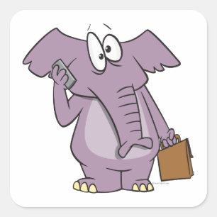 gekke olifant op een mobiele cartoon vierkante sticker