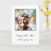 Gekke oude dame voor het ouder worden kaart (Gele Bloem)