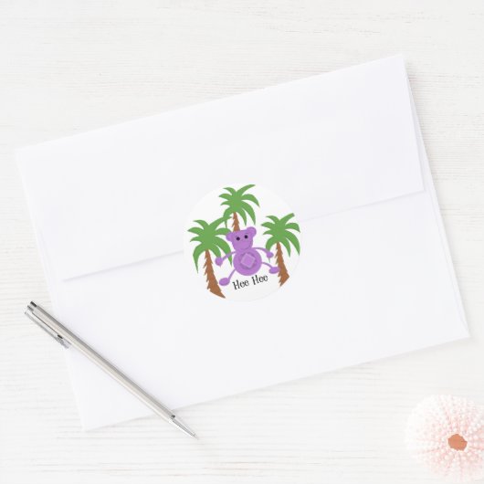 Gekke Paarse aap Ronde Sticker (Envelop)