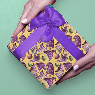 Gekke Paarse Gele Retro Gnome Hoed Patroon Cadeaupapier