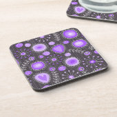Gekke paarse grijze hartjes en bloemetjes drankjes onderzetter (Linkerzijde)