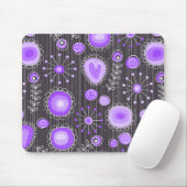 Gekke paarse grijze hartjes en bloemetjes muismat (Met muis)