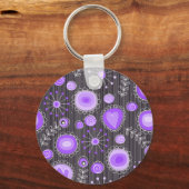 Gekke paarse grijze hartjes en bloemetjes sleutelhanger (Voorkant)