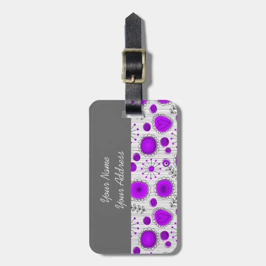 Gekke paarse witte harten en bloemen bloeien bagagelabel (Voorkant verticaal)