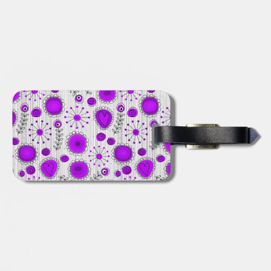 Gekke paarse witte harten en bloemen bloeien bagagelabel (Achterkant horizontaal)