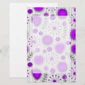 Gekke paarse witte harten en bloemen bloeien briefpapier (Voorkant / Achterkant)