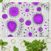 Gekke paarse witte harten en bloemen bloeien theedoek (Gevouwen)