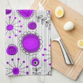 Gekke paarse witte harten en bloemen bloeien theedoek (Quarter Fold)