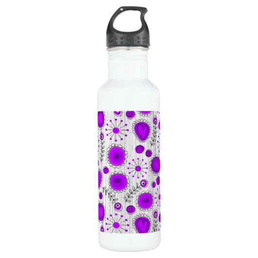 Gekke paarse witte harten en bloemen bloeien waterfles  (Voorkant)