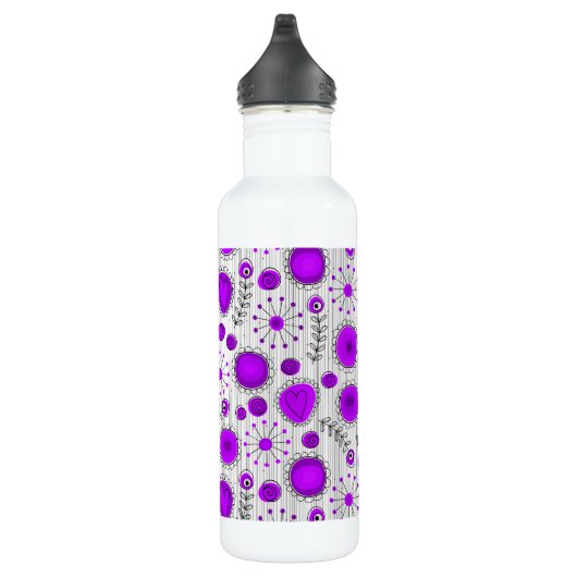 Gekke paarse witte harten en bloemen bloeien waterfles  (Rechts)