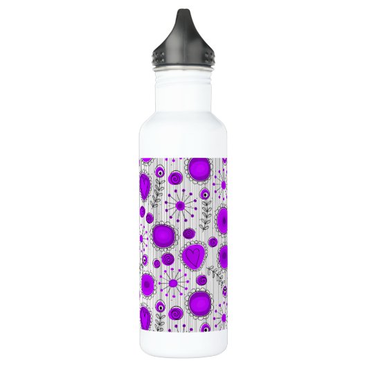 Gekke paarse witte harten en bloemen bloeien waterfles  (Links)