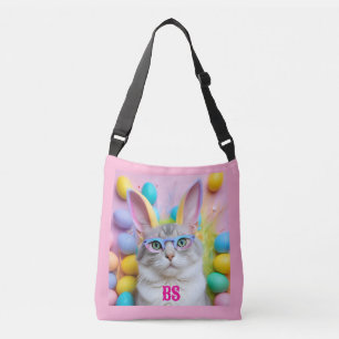 Gekke paaskat met konijnenoren crossbody tas