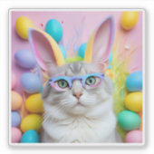 Gekke paaskat met konijnenoren sticker (Voorkant)