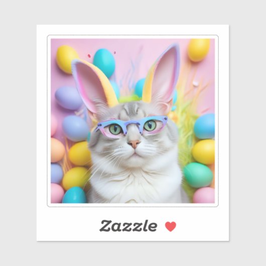 Gekke paaskat met konijnenoren sticker (Vel)