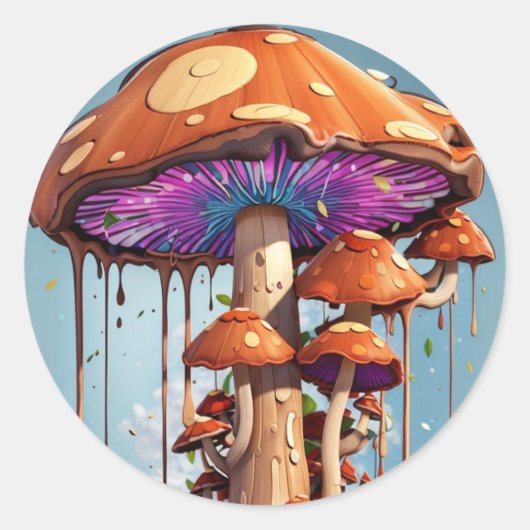 Gekke paddenstoelen psychedelische stickers ronde  (Voorkant)