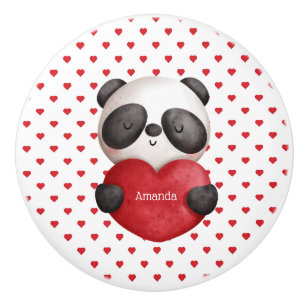 Gekke panda met gepersonaliseerd hart keramische knop