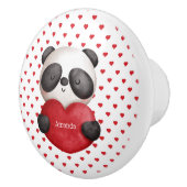 Gekke panda met gepersonaliseerd hart keramische knop (Rechts)