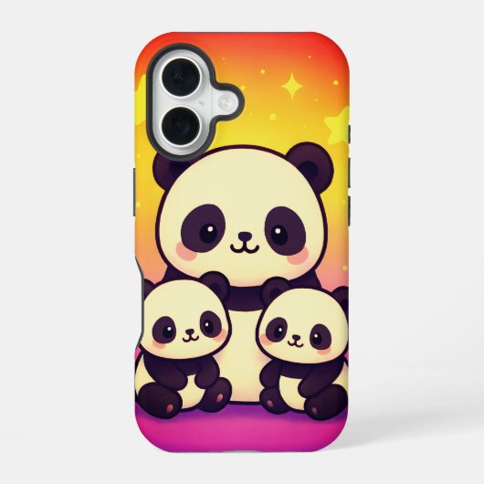 Gekke Panda Trio in Gradient Dreamscape iPhone 16 Hoesje (Achterkant)