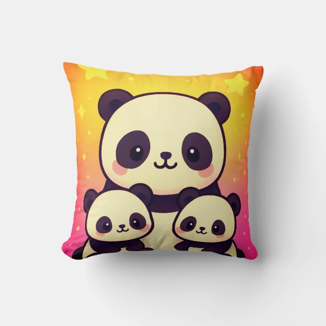 Gekke Panda Trio in Gradient Dreamscape Kussen (Voorkant)