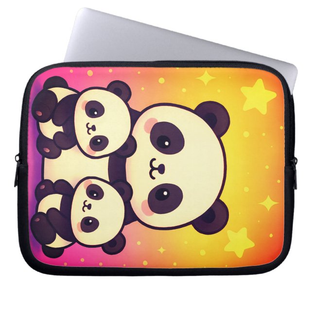 Gekke Panda Trio in Gradient Dreamscape Laptop Sleeve (Voorkant)