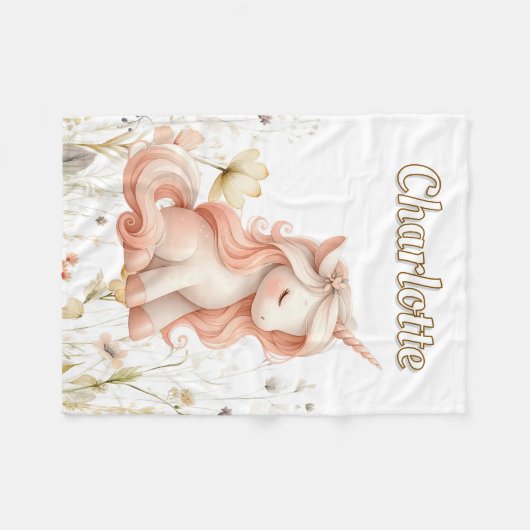 Gekke pastel eenhoorn wilde bloem fleece deken (Voorkant (Horizontaal))