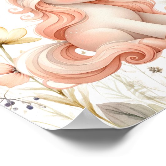 Gekke pastel eenhoorn wilde bloem poster (Hoek)