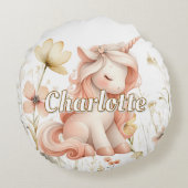 Gekke pastel eenhoorn wilde bloem rond kussen (Achterkant)