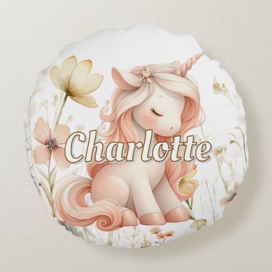 Gekke pastel eenhoorn wilde bloem rond kussen (Achterkant)