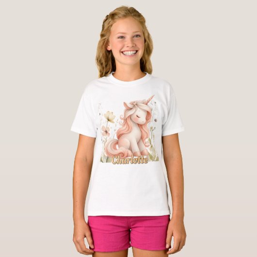 Gekke pastel eenhoorn wilde bloem t-shirt (Voorkant volledig)