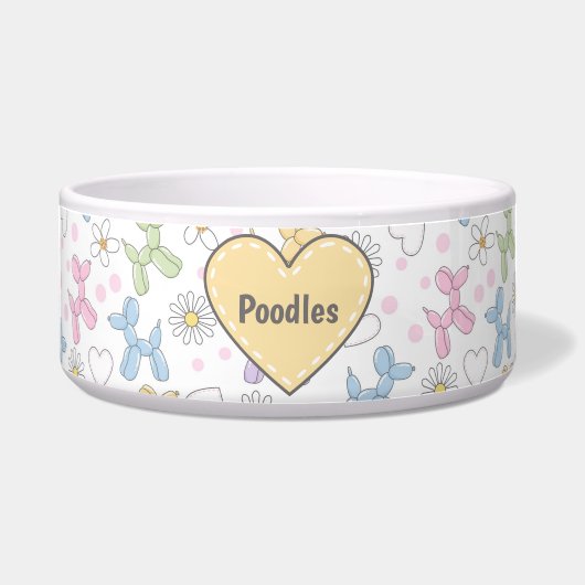 Gekke Pastel Poodle Gehpersonaliseerde Hond Voerba Voerbakje (Voorkant)