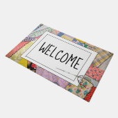 Gekke patchwork quilt met welkomsttekst deurmat (Schuin)