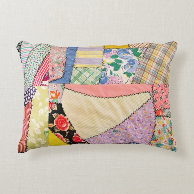 Gekke patchwork quilt met zigzag stiksels accent kussen (Voorkant)