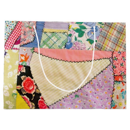 Gekke patchwork quilt met zigzag stiksels groot cadeauzakje (Achterkant)