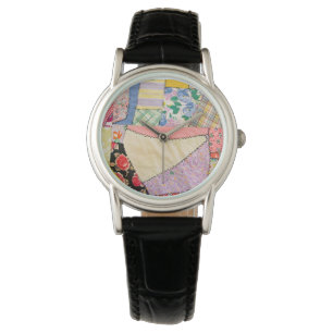 Gekke patchwork quilt met zigzag stiksels horloge